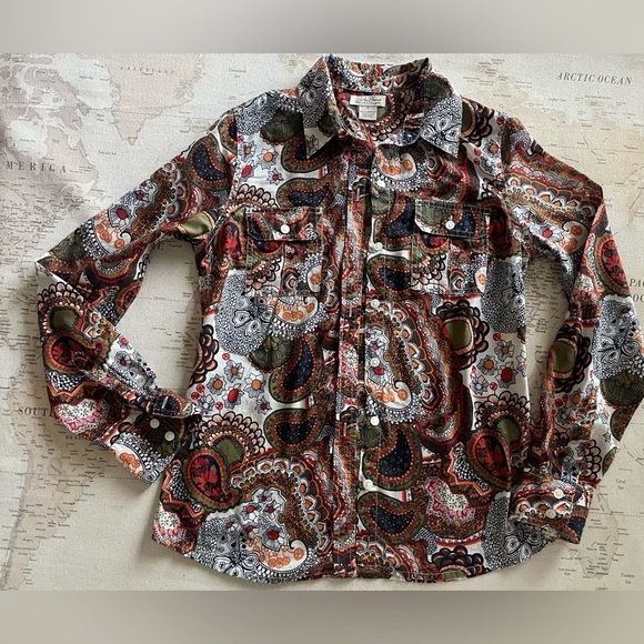 LUCKY BRAND Mod Paisley ButtonDown Shirt Roll-tab Sleeve Size Small - Picture 2 of 12